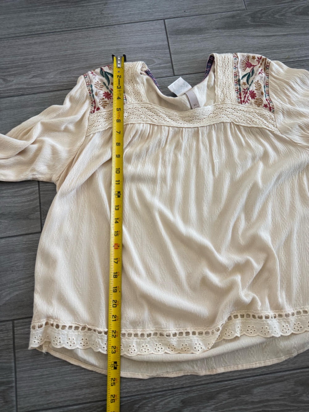 Knox Rose|Boho Cream floral Embroidered Long-Sleeve Peasant Blouse,crotchet••• - Picture 13 of 13